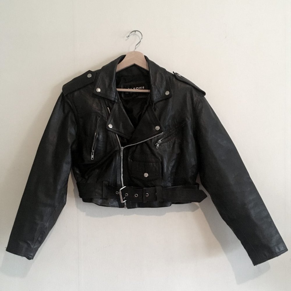 90's Wilson’s Leather Vtg Black Leather Cropped Jacket